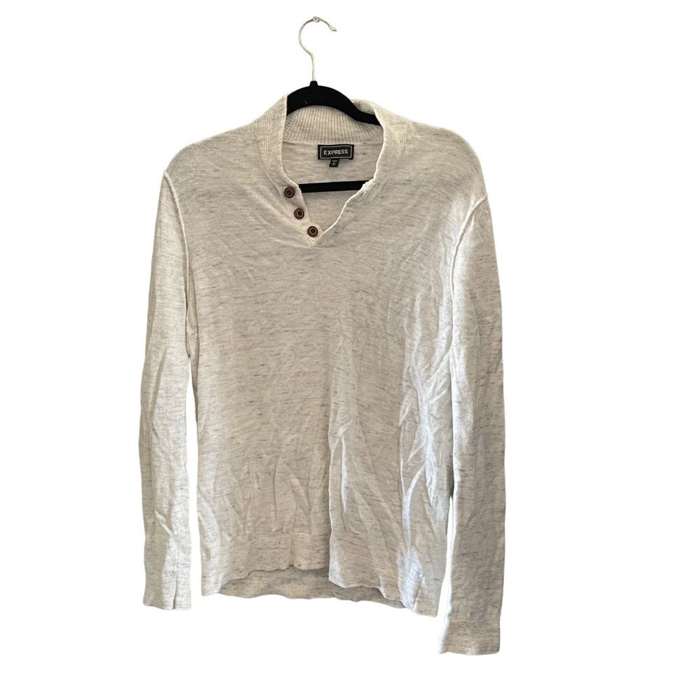 Express Men's Collared Whiteish Gray Pullover‎ Sweater